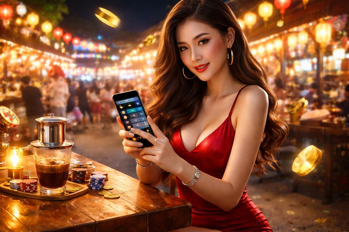 Người dùng tại Phú Quốc theo dõi giải esports và đặt cược qua điện thoại trong quán cà phê